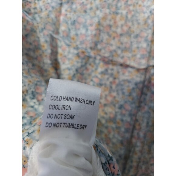 Women's Polly Blue Floral Sheer Midi Dress Short Sleeve Size 6 Summer Casual - Picture 7 of 10